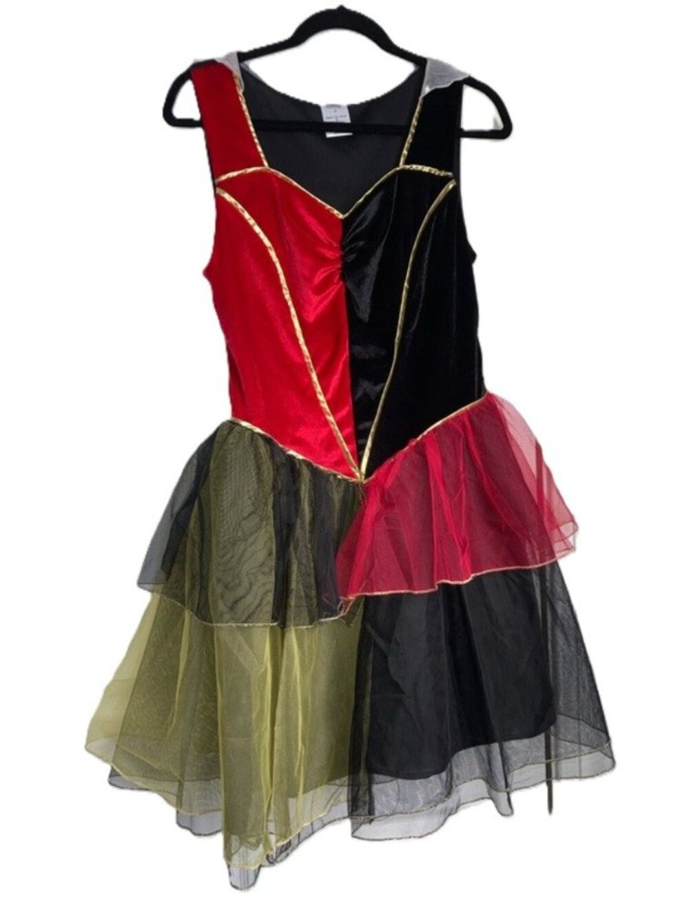 DISNEY Queen of Hearts Alice in Wonderland Costume Dress Gold Trim Womens Medium